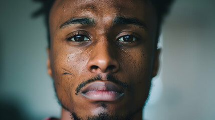 Fototapeta premium Optimistic Black Male With Scars Face