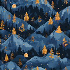 vector pattern with landscape. beautiful nature. a garden with Scandinavian-style trees