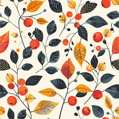 a pattern with leaves and berries in the Scandinavian style. cute print for fabric design