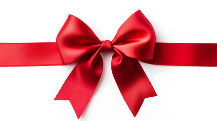 Fototapeta premium Realistic decorative red bow with horizontal red ribbons isolated on white. Element for decoration gifts