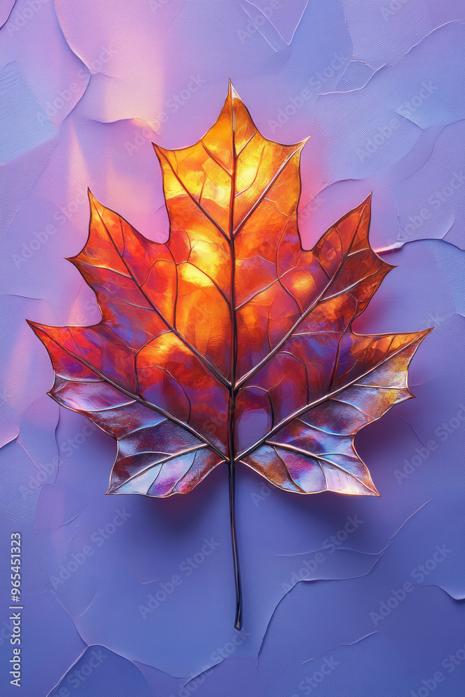 Poster a geometric 3d oak leaf with sharp edges and a metallic finish in bronze and copper tones, isolated 