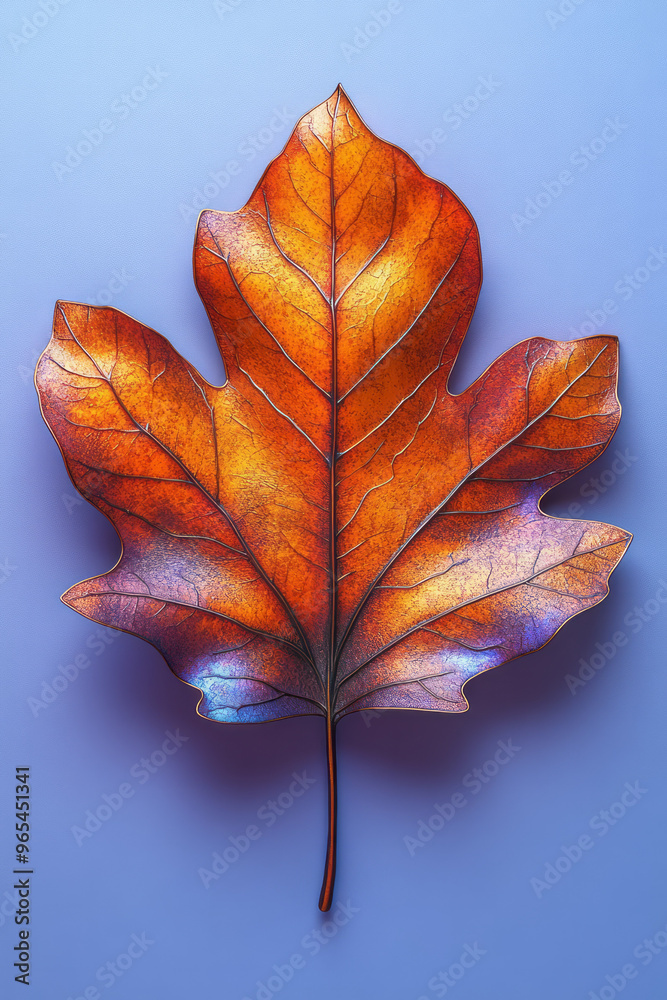 Poster a geometric 3d oak leaf with sharp edges and a metallic finish in bronze and copper tones, isolated 