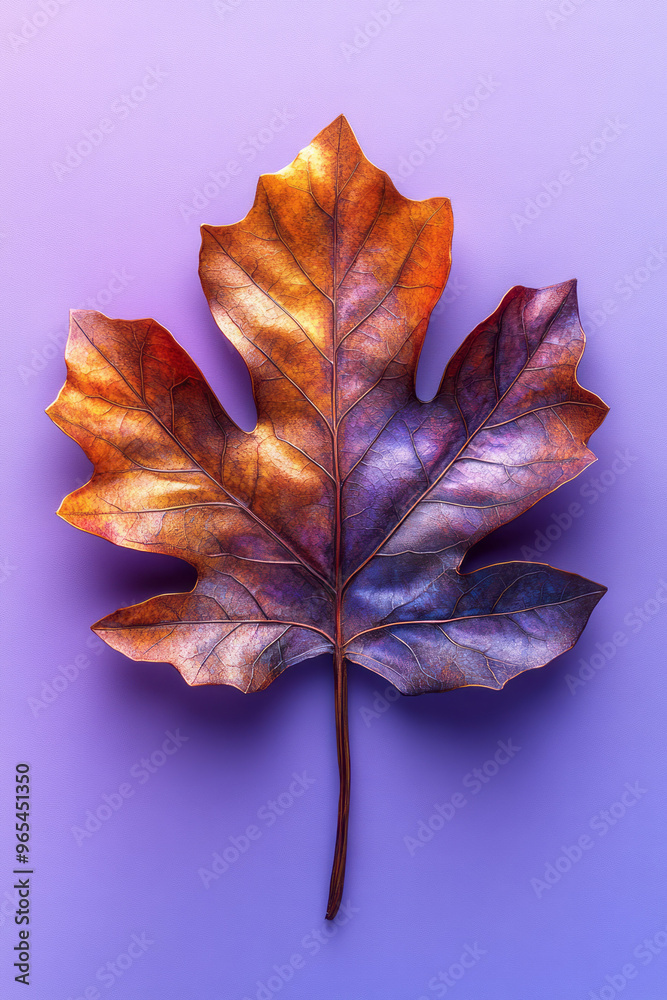Aufkleber a geometric 3d oak leaf with sharp edges and a metallic finish in bronze and copper tones, isolated 