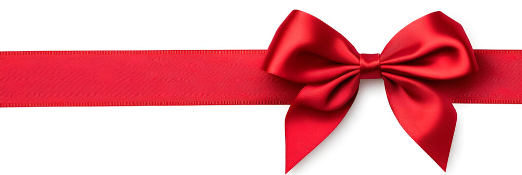 Realistic decorative red bow with horizontal red ribbons isolated on white. Element for decoration gifts
