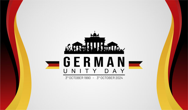German Unity Day 2024 Gradient Banner with Crowd Happy People in front of Brandenburd Gate Illustration. German Unity Day 2024 banner, background, poster, template, greeting. 