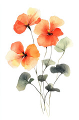 Simple watercolor bold nasturtium cluster on a white background