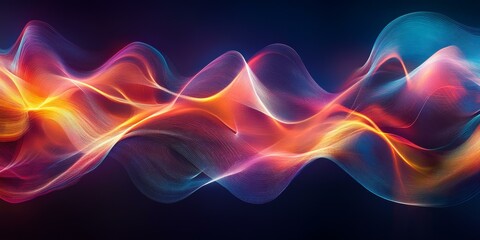 Abstract glowing waves in red, blue, and yellow.