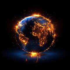 A glowing globe illuminated by fiery networks, symbolizing global connectivity and technological advancement.