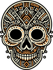 Tribal Sugar Skull , bold and intricate design with tribal patterns, perfect for print and digital use, featuring a detailed, geometric representation of a sugar skull