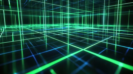 Obraz premium Abstract Green and Blue Lines in a 3D Digital Space