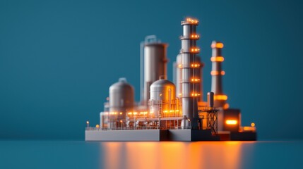 Obraz premium Futuristic Oil Refinery with Holographic Data Display - Glowing Energy Production Trends