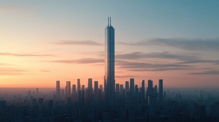 Fototapeta premium Futuristic Skyscraper Cityscape - of Glass and Steel High-Rises with Ray Tracing Skyline