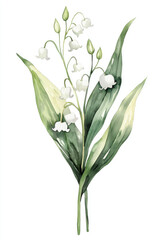 Simple watercolor delicate lily of the valley on a white background