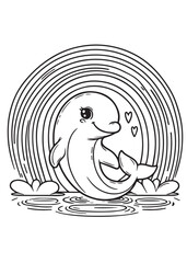 Dolphin rainbow kid coloring page design 