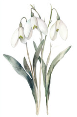 Obraz premium Simple watercolor delicate white snowdrops on a white background