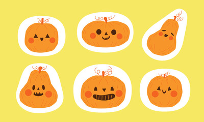 Halloween pumpkins element set. Cute pumpkins for scrapbooking, greeting card, party invitation, poster