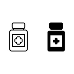 Medicine bottle icon set on background color editable