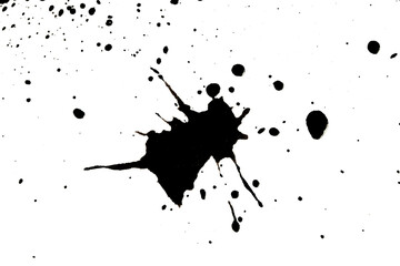 Black ink splashes on white background. Ink blots.