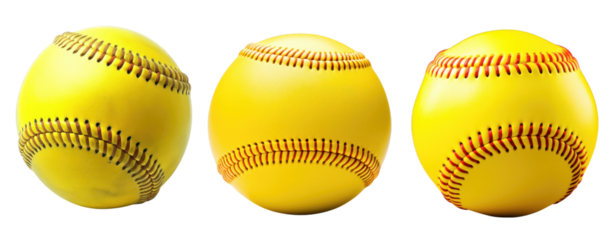 set of three new yellow soft balls isolated on transparent background