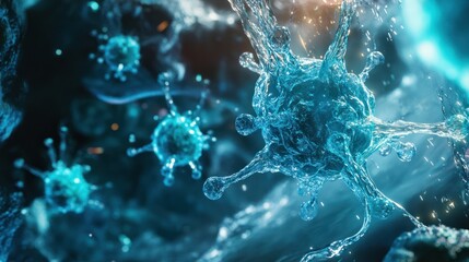 A futuristic medical treatment using targeted drug delivery systems powered by nanotechnology, showing the precise release of medicine to affected cells