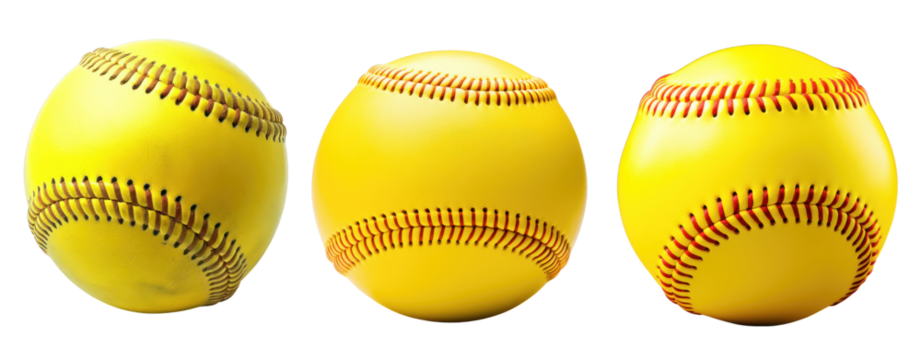 set of three new yellow soft balls isolated on transparent background