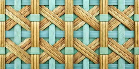 Woven wooden pattern on a pale blue ground, featuring geometric shapes and abstract lines, with a hint of green tint