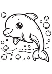 Cute dolphin swim dance in the wave coloring page 