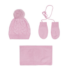 Children's set of hat, gloves and scarf warmer on white background
