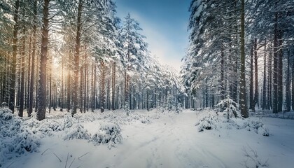 Fototapeta premium Winter forest with snow-covered ground