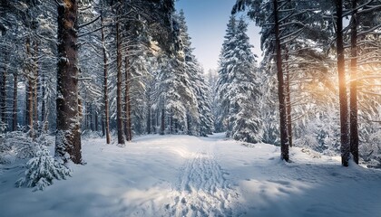 Winter forest with snow-covered ground