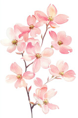 Simple watercolor soft pink dogwood flowers on a white background