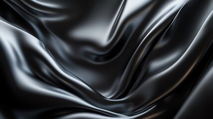 Obraz premium Fluid silver waves flowing across a matte black background, creating an elegant, modern abstract design with soft curves and movement