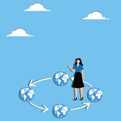 Ego, overconfidence, self-esteem, narcissism, rejecting the opinions of others, Earth revolving around high confident businesswoman