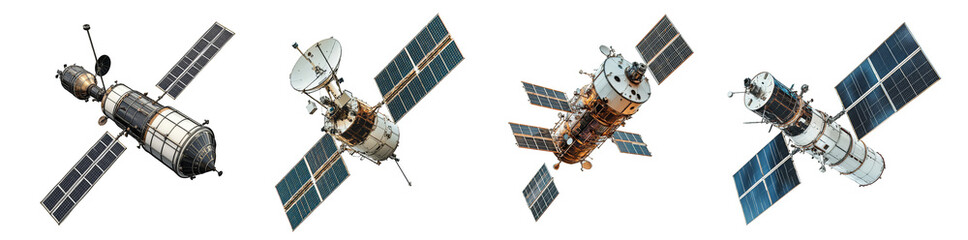 Space satellites orbiting in space communication technology transparent background