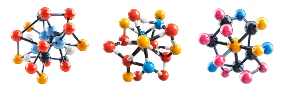 Colorful molecular models used in science and chemistry education transparent background
