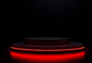 Minimalist scene with a dark background and a circular platform bathed in red light. Glowing Red LED Light Lectern Platform
