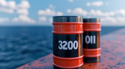 Obraz premium Oil Market Fluctuations and Energy Economy: of Barrels in Spotlight with Copy Space, Selective Focus -