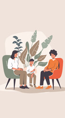 Mother and Teenage Son Consulting with Psychiatrist about Mental Health Issues, Family Troubles, and Bullying at School