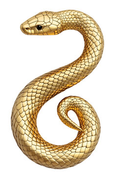 Cute 3D Snake Metallic Gold Figurine Transparent Background Cutout