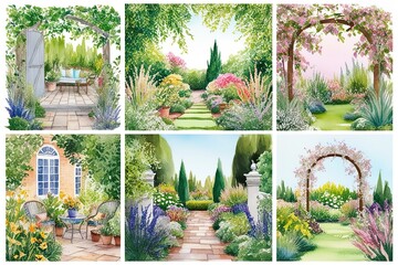 Peaceful Watercolor Garden Illustrations Using Soft Colors and Texture