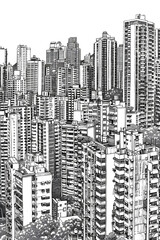 線画のビルの街並み