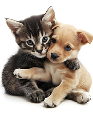 Obraz premium Cute little kitten and puppy sleeping together 