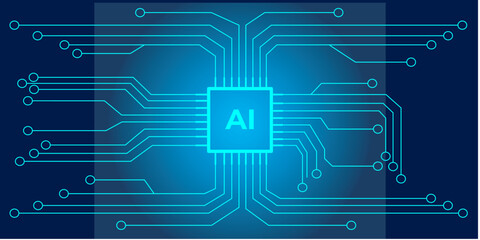 Abstract circuit board AI, Artificial Intelligence technology digital background vector design.
