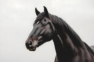 Beautiful black horse portrait isolated on white background