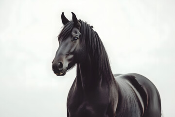 Beautiful black horse portrait isolated on white background