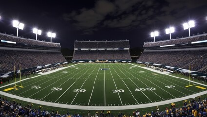 Panoramic Night View of a Packed American Football Stadium