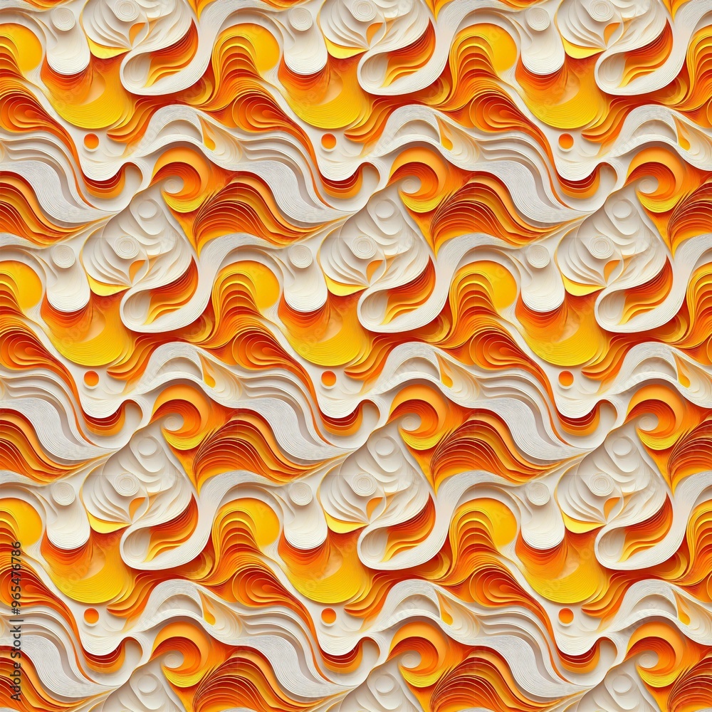 Aufkleber Repeating pattern of white, yellow, and orange paper, layered to create swirling abstract shapes.