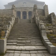 Obraz premium a building with a large stone staircase that says the word temple on the top.