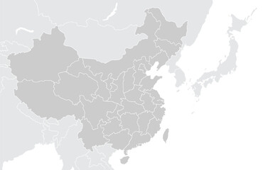 Map of China.for website layouts,background,education, precise,customizable,Travel worldwide,map silhouette backdrop,earth geography, political,reports. Grayscale style ,isolated on white background.
