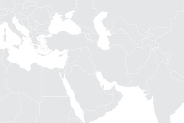 Obraz premium Middle East Map.for website layouts,background,education, precise,customizable,Travel worldwide,map silhouette backdrop,earth geography, political,reports.Grayscale style ,isolated on white background